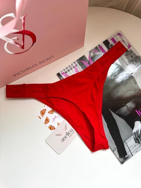 Трусики стрінги PINK Logo Cotton High-Leg Thong Panty Red Dog S PN-01-0150 фото